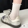 Meias Femininas Zhuji Feitas de Liocel e Seda de Amora, Meias Respiráveis de Malha Meia-Perna, Estilo Fino de Verão, Meias Elásticas com Renda e Babados