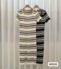 Novo Vestido Listrado de Manga Curta com Gola Quadrada Estilo Coreano para Mulheres Verão Fino Solto Casual Estilo Preguiçoso Saia Midi para Mulheres