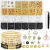 Venda Quente Transfronteiriça Pulseira de Contas de Argila Preta e Branca com Contas Douradas e Flores Douradas Contas da Amizade Rápida Kit DIY