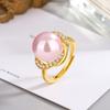 [Fábrica] 14MM Explosões Ouro Branco Champanhe Roxo Contas Anel Abertura Ajuste Zircão Imitação Pérola Anel Feminino