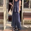 Conjunto de Chaleco sin Mangas de Color Sólido de Moda Versátil Casual + Pantalones de Pierna Ancha para Niñas - Nuevo Estilo Coreano Verano 2026