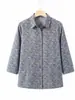 Camisa de verano de la abuela con mangas tres cuartos, algodón puro, elegante top tipo cárdigan para mujeres mayores, ropa casual para madres