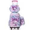 Mochila Escolar Transfronteriza Cáscara Dura 3D Cuero Cóncavo-Convexo Estudiante de Primaria Mochila con Ruedas 5-12 Años Set de Tres Piezas de Dibujos Animados Mochila