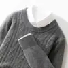 Suéter 100% lã de cabra pura com padrão de bambu, suéter masculino gola redonda espessado, novo estilo de inverno, camiseta base de lã para jovens, comércio exterior