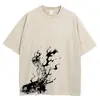 Algodão Pesado Lavado Hip Hop Streetwear Lavado Oversize Camiseta Damasco