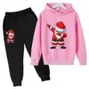 Transfronterizo 2025 Nueva Primavera y Otoño Nuevo Santa Claus Niños y Niñas Sudaderas con Capucha y Pantalones Deportivos de Dibujos Animados de Manga Larga Moderno