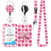 Suporte Retrátil para Cartão com Cordão Estilo Ins com Laço Floral Fresco para Profissionais de Saúde, Porta-Crachá de Escritório, Conjunto de Crachás UV