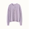Cardigã de Caxemira Feminino Cor Lisa Novo Suéter Camisa Base Jaqueta Manga Longa Gola Redonda Lã Roxa Tricô