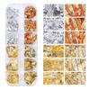 Papel de foil para uñas de 12 compartimentos, resaltador japonés para uñas, fragmentos de foil dorado y plateado en caja, pegatinas decorativas de papel de aluminio para uñas DIY