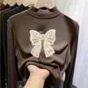 Camiseta de manga larga con forro polar para niña, capa interior de otoño e invierno, top infantil de cuello semi-alto con estampados de dibujos animados