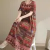 Vestido leve de algodão e seda plus size 100kg vestido de verão para mães, vestido longo casual feminino de caimento solto feito de viscose