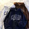 Moletom com capuz masculino, outono e inverno, forrado com fleece, espesso, corte solto, estilo para casais, casual e moderno, popular entre influenciadores, peça externa esportiva