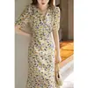 Vestido Floral de Seda para Mulheres, Vestido Longo de Seda de Amora de Alta Qualidade com Mangas Bufantes, Estilo Francês com Decote em V, Nova Moda de Verão Feminina 2026