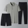 Traje deportivo de seda de hielo de verano para hombre, camiseta polo, pantalones cortos casuales de papá joven, pantalones de manga corta, conjunto de tres piezas