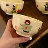 Un juego de vajilla familiar de cuatro piezas para padres e hijos, regalo para el hogar, cuenco plato, cuenco plato de cerámica, cuenco de arroz de dibujos animados, plato, caja de regalo