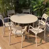 Conjunto de mesa y sillas rectangulares de moda para patio exterior para balcón, cafetería al aire libre, área de asientos al aire libre de restaurante, acero al carbono de uso comercial