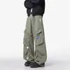 Jeans de trabalho bordados de nicho para homens, calças casuais retas da moda, calças largas curvas estilo retrô americano com múltiplos bolsos
