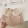 Camiseta de manga larga para niña estilo western con cuello de encaje, nueva para la primavera 2023, camiseta interior para bebés niñas, top de primavera