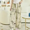 Pijama de Algodón y Seda Pijama de Mujer Verano Delgado Algodón y Seda Primavera y Otoño Para Usar Afuera Holgado Largo Hogar Aire Acondicionado Nuevo Pantalones de Pierna Ancha