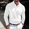 Camiseta de Punto con Cuello de Solapa para Hombre, Manga Larga, Botones, Corte Ajustado, Estilo Lujo Ligero, Nueva, Transfronteriza, Europea y Americana, Camisa Polo