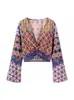 Para Ropa de Mujer de Diseño de Primavera 2025 Transfronteriza Europea y Americana Traje de Top con Estampado de Posicionamiento de Cuello en V de Alta Gama + Pantalones
