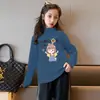Y2320# Blusa de Manga Longa para Meninas Camiseta Básica Roupa de Outono Veludo Alemão Gola Semialta Roupas de Outono para Crianças e Meninas com Forro de Lã Quente Tendência