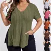 Transfronterizo 2024 Europa y Estados Unidos transfronterizo primavera y verano nuevo color sólido talla grande chaqueta cuello en V manga corta abertura lateral camiseta lijada