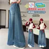 Jeans Larga Estilo Coreano para Meninas Primavera e Outono 2026 Nova Moda Tendência Casual Calças Retas para Crianças Maiores