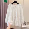2026 Tallas Grandes Patchwork de Encaje Con Cordones Camisa Estilo Muñeca Temperamento Suave Versátil para Chicas de Tallas Grandes Top de Manga Larga Camisa Pequeña para Mujer