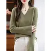 26 Suéter de punto acanalado con cuello en V Otoño/Invierno, jersey holgado de manga acampanada para mujer, top elegante para llevar debajo