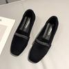 Sapatos Femininos Primavera 2026 Novos Versáteis com Strass Tendência Mocassins de Bico Quadrado com Salto Bloco Mocassins Casuais de Calçar