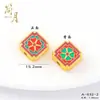 Nuevas Cuentas Espaciadoras con Agujero Pasante para Pulsera DIY Auspiciosas de Esmalte Dorado Arena Conserva Color Estilo Chino Flor de Loto Trébol de Cuatro Hojas