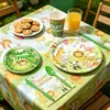 En stock nuevo animales de la selva verde vajilla desechable platos de papel vasos de papel servilletas de papel decoración de evento de fiesta de cumpleaños