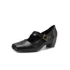 Sapatos Mary Jane de Couro Quadrados Estilo Francês com Tiras Cruzadas Primavera 2026 Salto Escondido Plataforma Salto Médio Couro Genuíno Sapatos Femininos