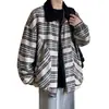 Chaqueta cárdigan con cremallera y solapa a rayas para hombre, nuevo diseño moderno vintage de calle alta para el día a día, abrigo de manga larga
