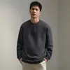 Camiseta de Manga Larga con Media Cremallera de Peso Pesado 280G para Hombre, Nuevo Estilo Primavera y Otoño, Sudadera de Cuello Alto sin Cuello Holgada de Alta Gama, Camiseta Básica al por Mayor