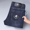 2024 Novos Jeans Slim de Perna Reta Pequena Europeus Clássicos Acessíveis de Luxo Estação Lavada Resistentes ao Desgaste Masculinos Outono