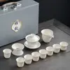Porcelana branca gorda de carneiro Dehua conjunto de chá kung fu atacado empresa imprimível logotipo conjunto de presente de inauguração caixa de presente
