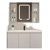 Set de gabinete para lavabo de baño estilo crema para espacios pequeños, lavabo cerámico integrado para uso doméstico