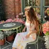 Nuevo Vestido de Verano para Mujer Estilo Francés Elegante y Romántico Malla Estampado Floral Ajustado Ceñido a la Cintura de Longitud Media