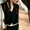 Chaleco de Punto para Otoño e Invierno Ropa de Abrigo para Mujer Tacto de Alta Gama Botón Estilo Nuevo Color Sólido Versátil Parte Superior Cepillada