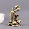 Buda Wuxiang de latão puro sentado em meditação, Arhat Wuxiang, objeto antigo sólido vintage, ornamento artesanal decorativo de mesa