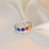 [Rainbow Smiley] S925 Prata Esterlina Sorriso Sempre Aberto Cor Esmalte Sorriso Bom Humor Anel Aberto Anel de Dedo