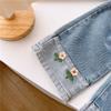 Calça Jeans Feminina Primavera e Outono 2026 Nova Jeans Patchwork Estiloso para Crianças Pequenas, Calça Reta Versátil e Fashion
