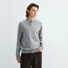 Suéter de Tricô Yutang de Alta Qualidade, Cor Sólida, Gola Henley, Corte Justo, Novo Top de Manga Longa Outono/Inverno