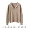 Nuevo Otoño e Invierno 2025 Suéter de Punto de Cachemira 100% con Cuello Solapa de Manga Larga de Color Sólido Holgado