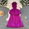 Vestido sin mangas de lujo ligero europeo y americano de alta gama para mujer, verano, cintura fruncida, elegante, nicho, chic y hermoso, vestido largo