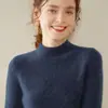 Suéter de Cashmere Listrado Gola Alta Meia-Calça Espessado para Mulheres, 100% Cashmere de Cabra, Modelagem Justa, Suéter Base Emagrecedor