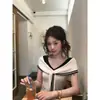 Nuevo Top de Punto Informal Estilo Universitario Coreano para Verano 2026 con Cuello Marino y Lazos, Diseño Elegante para Mujer