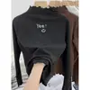 Camiseta de Manga Larga de Felpa para Niñas, Capa Base para Otoño e Invierno, Tallas Mediana a Grande para Niños, Cuello Alto, Cálida, Top con Adorno de Volantes